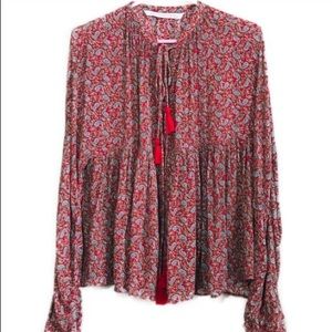 Zara Trafaluc Collection Floral Print Peasant Top
